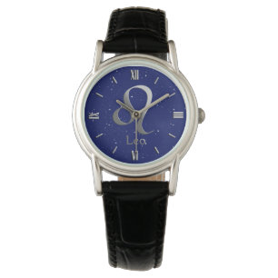 Dierenriem Symbool voor Leeuw op Deep Midnight Blu Horloge