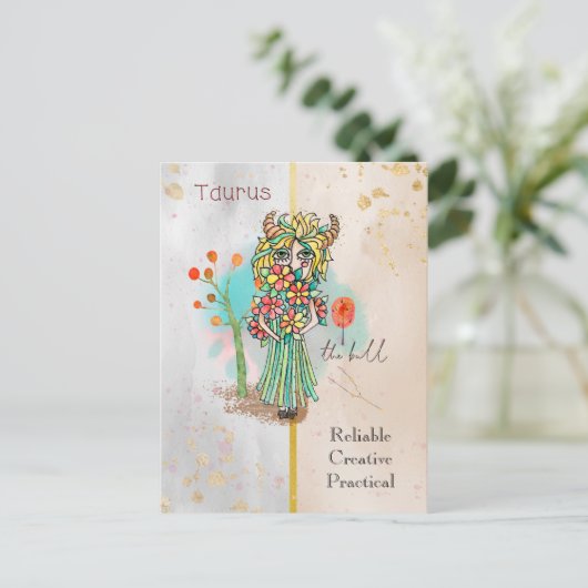 Dierenriem Teken Stier grillig Meisje Symbolische Briefkaart (Staand voorkant)