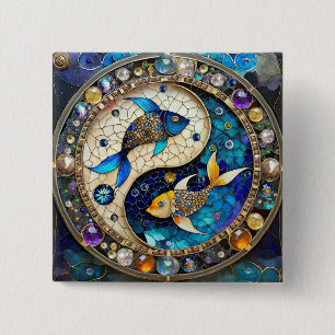 Dierenriem - Vissen Yin en Yang Vierkante Button 5,1 Cm