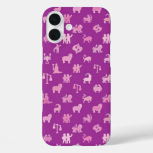 Dierenriemsymbolen, medium paarse achtergrond iPhone 16 plus hoesje