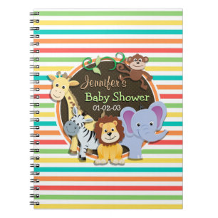 Dierentuin Baby shower, heldere regenboogstrepen Notitieboek