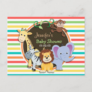 Dierentuin Baby shower, heldere regenboogstrepen Uitnodiging Briefkaart