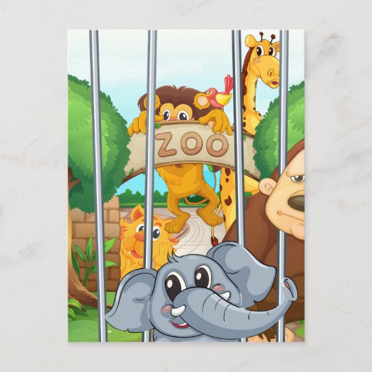 dierentuin en de dieren briefkaart (Voorkant)