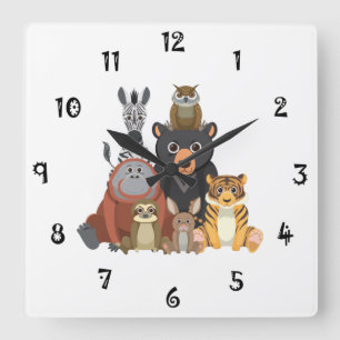 Dierenveer Collectie wandklok Vierkante Klok