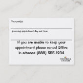 Dierenverzorger Afsprakenkaartje (Achterkant)