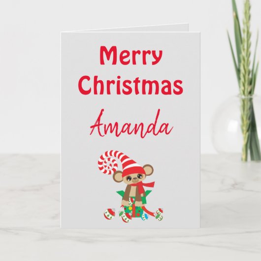 Dierenvriend Safari Monkey Silver Christmas Kaart (Voorkant)