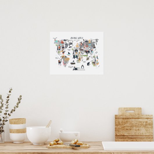Dierenwereldkaart Poster (Keuken)
