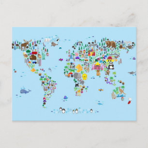 dierkaart van de wereld briefkaart