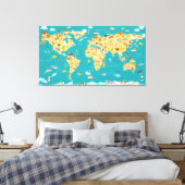 dierkaart van de wereld voor kinderen canvas afdruk (Insitu (Slaapkamer))