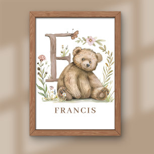 Dierlijk alfabet letter f Kinder naam Beer Poster