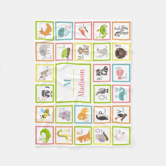 Dierlijk alfabet monogram Baby Fleece Deken (Voorkant)