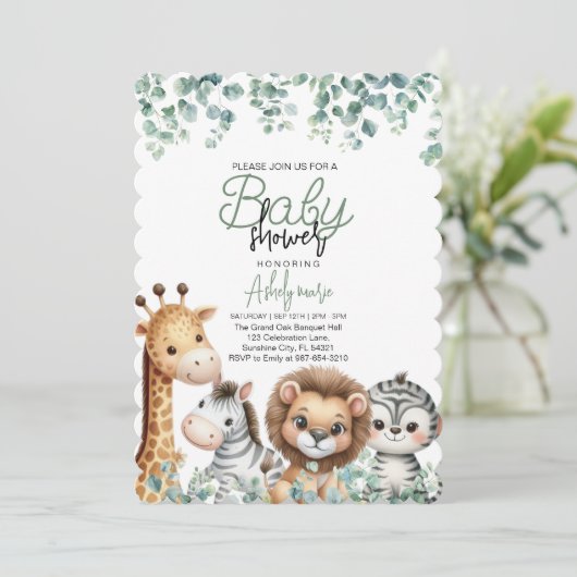 Dierlijk Baby shower ,eucalyptusbloem Kaart (Staand voorkant)
