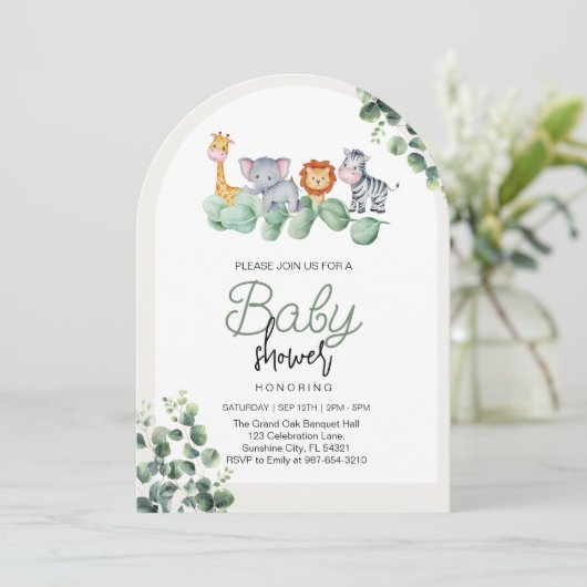 Dierlijk Baby shower ,eucalyptusbloem Kaart (Staand voorkant)