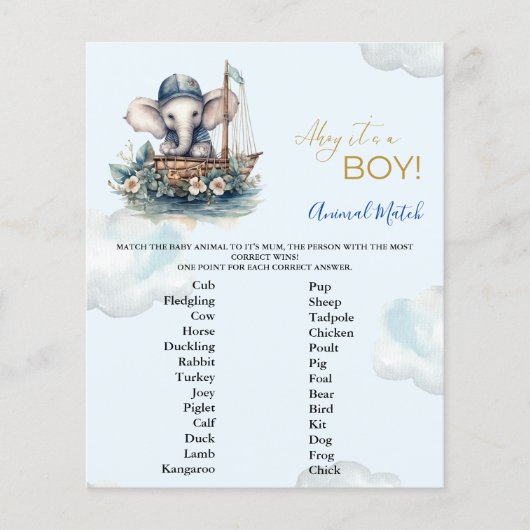 Dierlijk Baby shower spel (Voorkant)