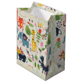 Dierlijk Oerwoud pastel bladpatroon Medium Cadeauzakje (Voorkant Gekanteld)