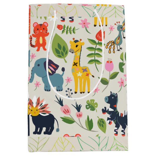 Dierlijk Oerwoud pastel bladpatroon Medium Cadeauzakje (Voorkant)