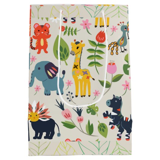 Dierlijk Oerwoud pastel bladpatroon Medium Cadeauzakje (Achterkant)