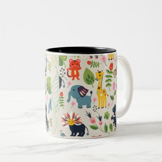 Dierlijk Oerwoud Pastel Bladpatroon Mok (Voorkant rechts)