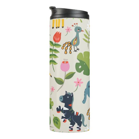 Dierlijk Oerwoud pastelblad gepersonaliseerd patro Thermosbeker (Geroteerd rechts)