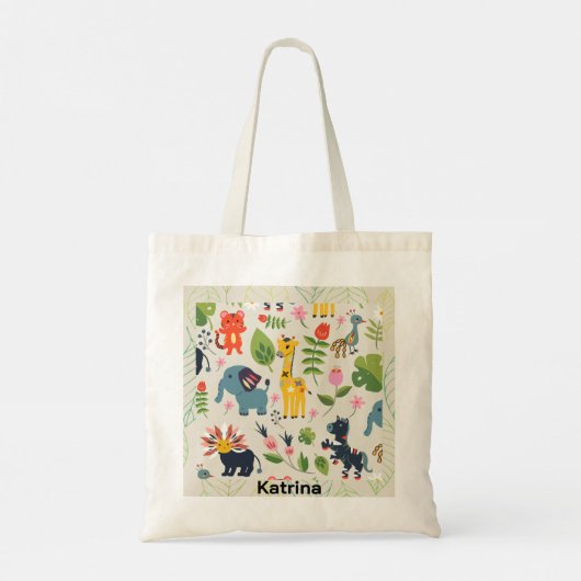 Dierlijk Oerwoud pastelblad gepersonaliseerd patro Tote Bag (Achterkant)
