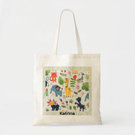 Dierlijk Oerwoud pastelblad gepersonaliseerd patro Tote Bag