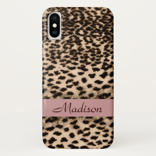 Dierlijk patroon, bruin, roze, monogram Case-Mate iPhone case (Achterkant)