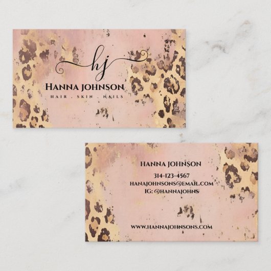 Dierlijk patroon Faux Gold Gitter Monogram initiaa Visitekaartje (Voorkant / Achterkant)