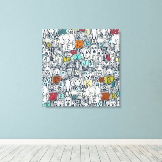 Dierlijke ABC-indigo multi Canvas Afdruk (Insitu (Houten vloer))