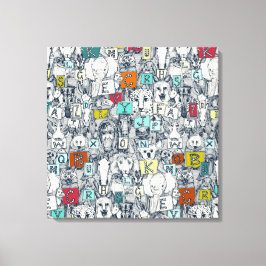 Dierlijke ABC-indigo multi Canvas Afdruk