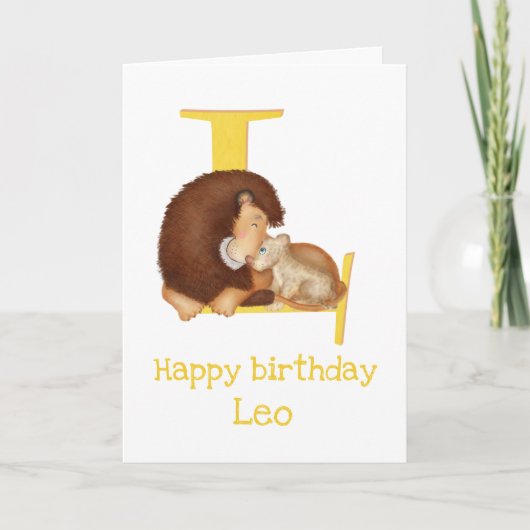 Dierlijke ABC L is een verjaardagskaart voor leeuw Kaart (Voorkant)
