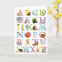 Dierlijke ABC-verjaardagskaart (blauwe versie)