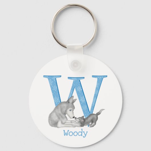 Dierlijke ABC W is voor sleutelring van wolf Sleutelhanger (Voorkant)