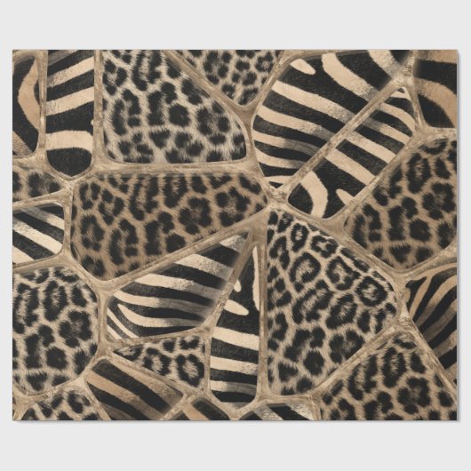 Dierlijke afdruk - Luipaard en Zebra - pastelgoud Cadeaupapier (Vlak)