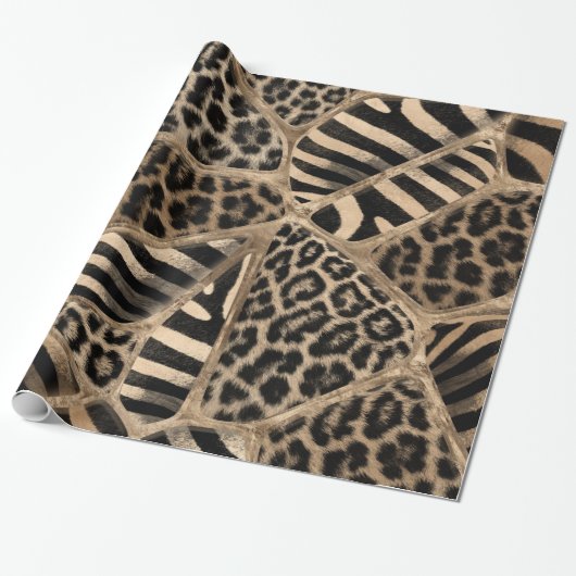 Dierlijke afdruk - Luipaard en Zebra - pastelgoud Cadeaupapier (Uitgerold)