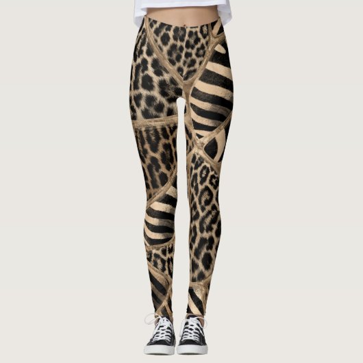 Dierlijke afdruk - Luipaard en Zebra - pastelgoud Leggings (Voorkant)