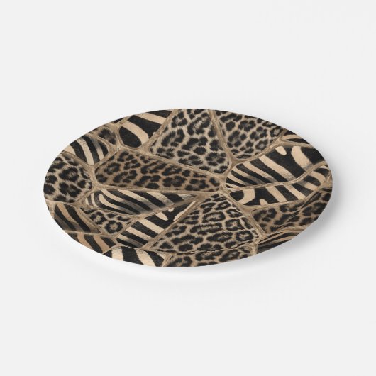 Dierlijke afdruk - Luipaard en Zebra - pastelgoud Papieren Bordje (Gekanteld)