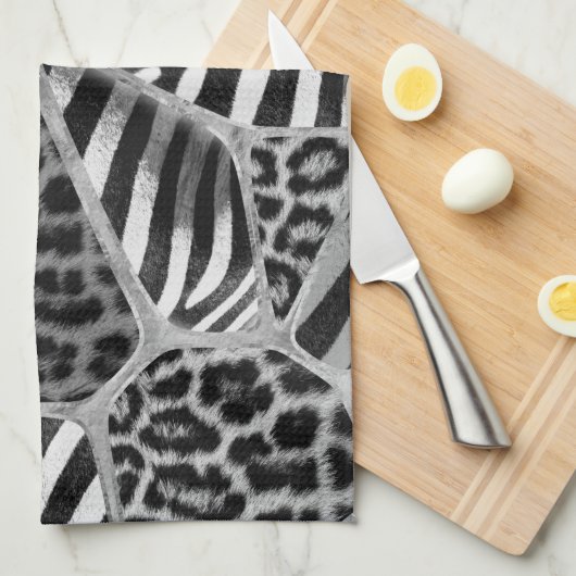 Dierlijke afdruk - Luipaard en Zebra - zilver Theedoek (Quarter Fold)