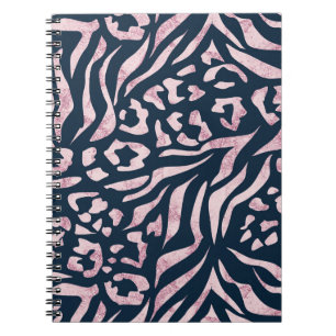 Dierlijke afdruk, luipaard, tijger, blauw, roze, h notitieboek