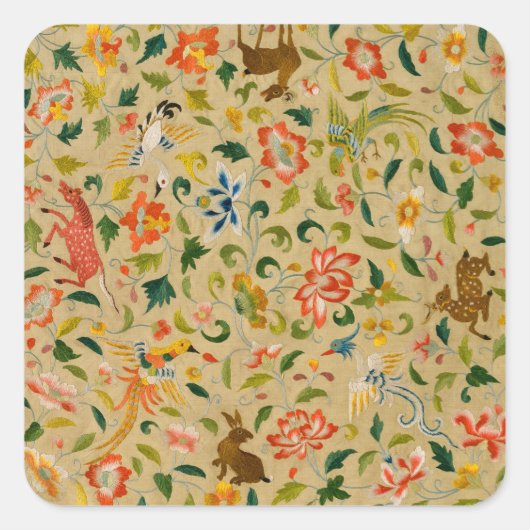 Dierlijke Antiek vogelpest Deer Rabbit Vierkante Sticker (Voorkant)