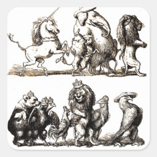 Dierlijke Cartoon Unicorn Elephant Lion Zoo Vierkante Sticker