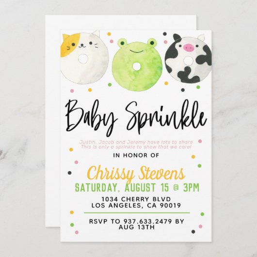 Dierlijke Donut Baby Sprinkle Shower Kaart (Voorkant / Achterkant)