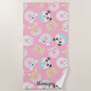 Dierlijke donuts girly schattig monogram strandlaken