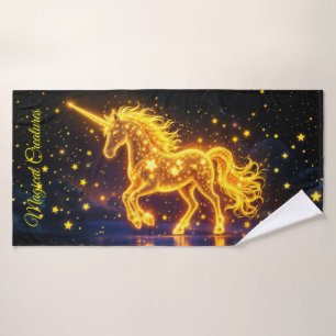 Dierlijke eenhoorn fantasie gouden lichtgevende st badhanddoek