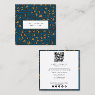 Dierlijke huidluipaard Afdrukpatroon Blauwe QR-cod Vierkante Visitekaartje