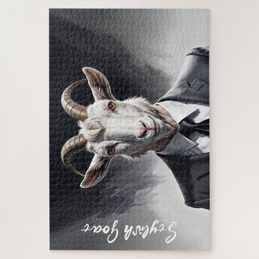 Dierlijke mode man zwart wit gehoornde man kunst legpuzzel (Verticaal)