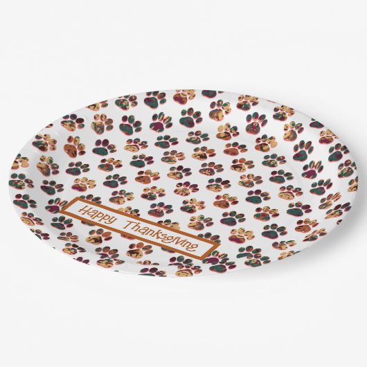 Dierlijke Poot Silhouet Thanksgiving Pawty Wit Papieren Bordje (Gekanteld)