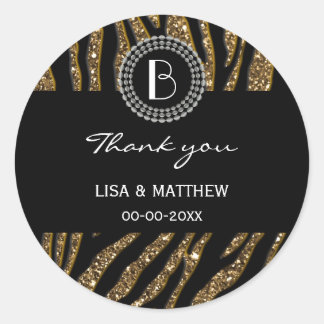 Dierlijke printpatronen Glitter Zebra Pattern en M Ronde Sticker