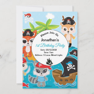 Dierlijke Verjaardag Party Pirate Uitnodiging