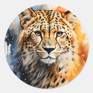 Dierlijke Waterverf Cheetah Portret Ronde Sticker