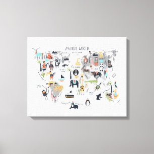 Dierlijke Wereldkaart Canvas Afdruk